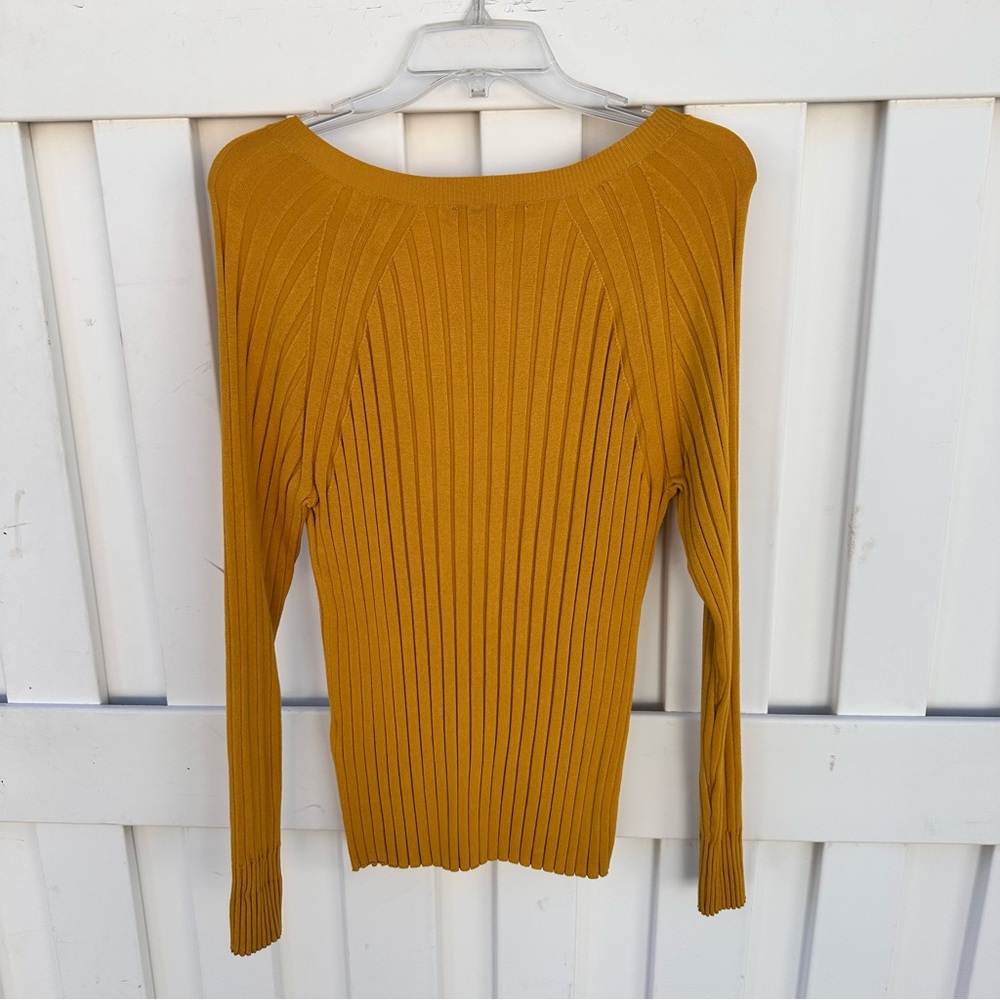 INC Mustard Yellow Ribbed Sweater with Zipper Accents - Picture 2 of 8